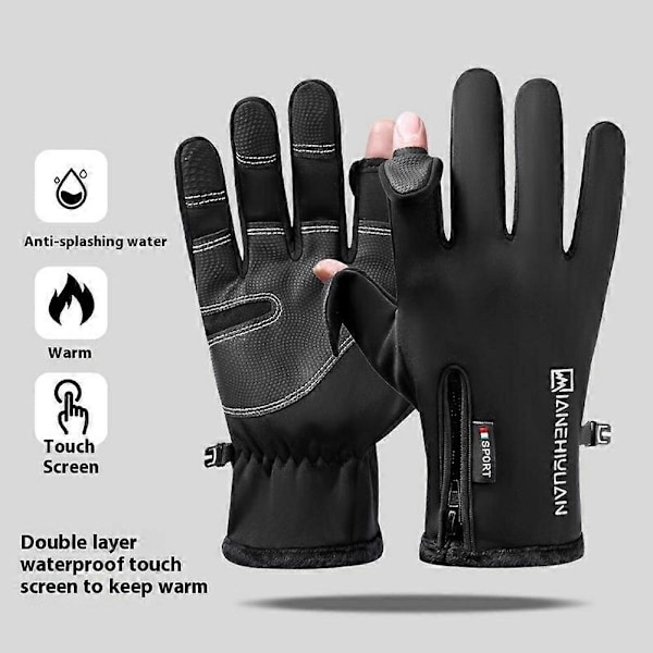 QX007 1 Pari Talvi Ulkoilu Lämpimät Käsineet Vedenpitävät Tuulenpitävät Käännettävät Sormenpäälliset Käsineet[D] Multicolor Black M