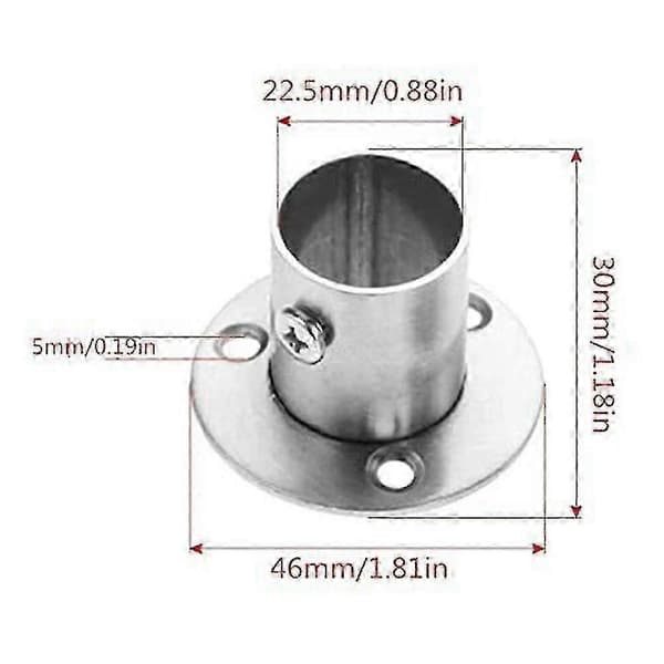 2 stk. runde rørfester i rustfritt stål, garderobestangholder -dd S2024123015965[D] 22mm