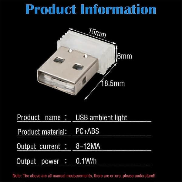 Mini USB Lys Bil, USB Mini Lys, 10 stk USB Bil Atmosfære Lys, USB Bil Interiør Lys (Blå) - q36/YY[D]