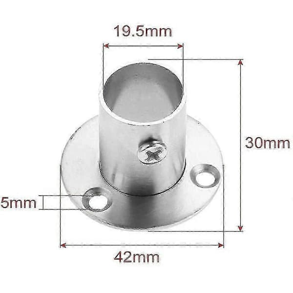 2 stk. runde rørfester i rustfritt stål, garderobestangholder -dd S2024123015965[D] 19mm