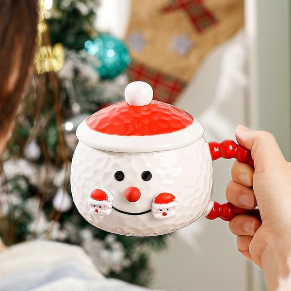 Jul Keramikmugg med Lock Hem Dricksvatten Kopp Julklapp Kaffekopp, Julmuggar[D] Red-b