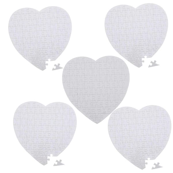 5 sæt blanke sublimationspuslespil hjerteformede blanke puslespil til gør-det-selv [D] White 13.00X13.00X4.00CM