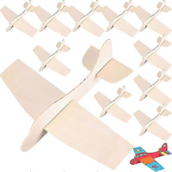 12 stk. DIY Træflymodel Sæt kompatible med Børn - Mal & Saml Legetøjsfly (18,5x14,5cm)[D]