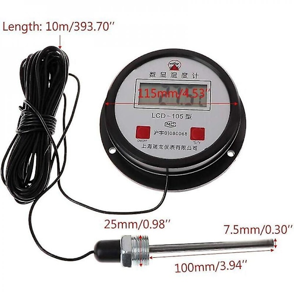 Industriell digitalt termometer for høy temperatur med 10m sonde UWD