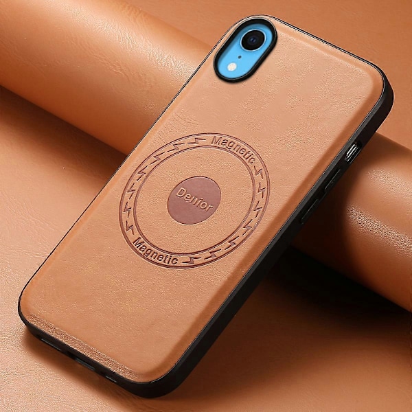 DENIOR Skal för iPhone XR PU Läder Telefon Baksida Kompatibel med Magsafe[D] Khaki