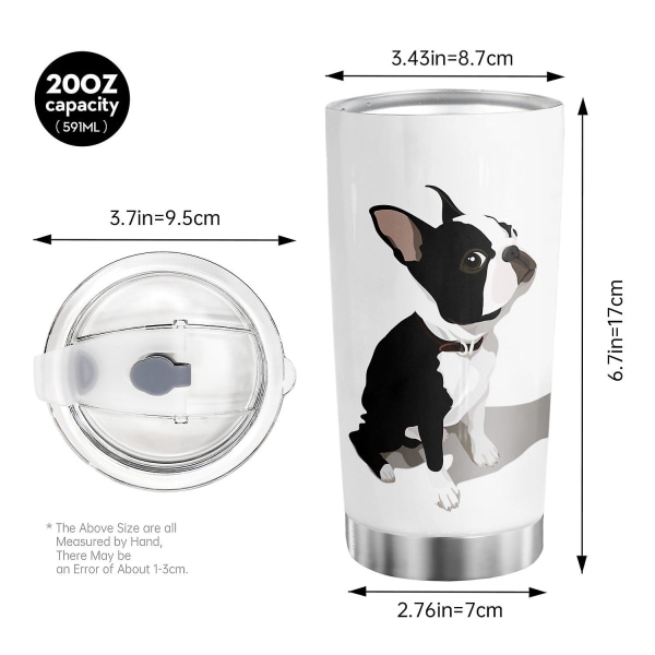 Rolig Boston Terrier Språk Tryckt Rostfritt Stål Vakuumisolerad Tumbler Cup 20oz [kk] White and Black