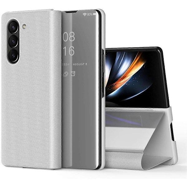 Til Samsung Galaxy Z Fold 6 Etui, Luksuriøs Spejlvisning Klar Glitter Læder Flip Etui med Støttefod til Samsung Galaxy Z Fold 6 White For Galaxy Z Fold 6
