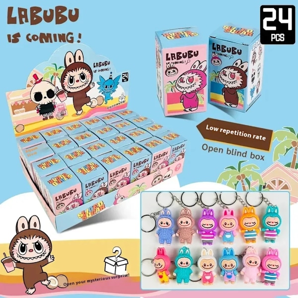 Rabu Blind Box Nyckelring 12/24st Kawaii Rabu Tecknade Figurer Mystisk Låda Rumsdekorationer Flicka Leksak Skolväska Hänge Gåva(D) color Blind Box 12pcs