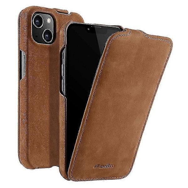 Vertikalt Flip-fodral för iPhone 13 i Litchi-struktur, äkta ko-läder + PC-skyddande skal Espresso iPhone 13 6.1 inch
