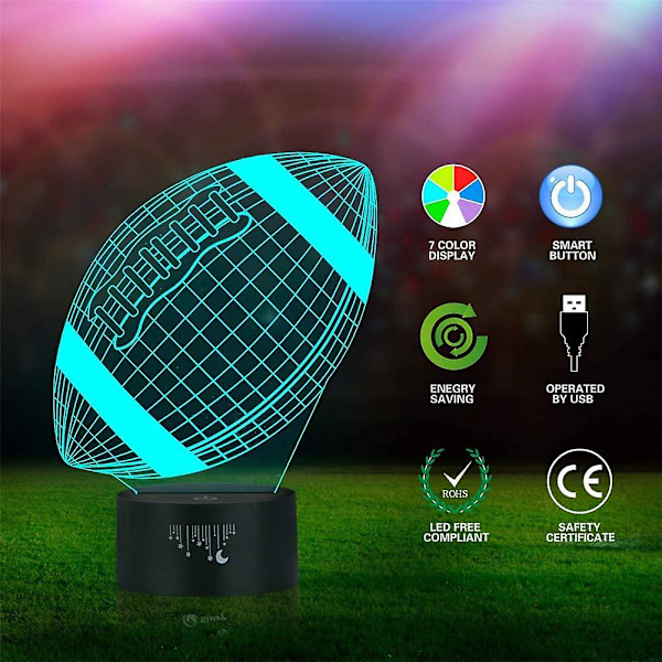 Fotball nattlys for barn, 3D LED-lys optisk illusjonslampe soveromsdekor lys nattlys med smart berøring 7 farger, kule leker gaver til G