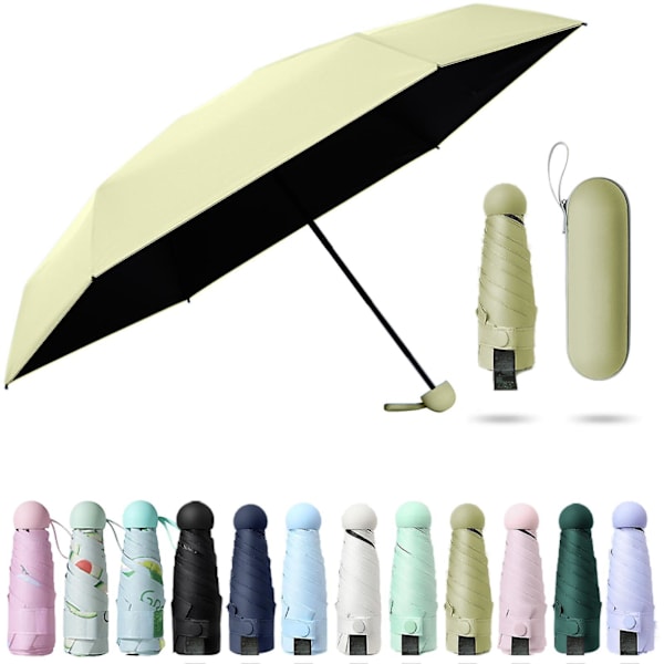 Foldbar paraply med seks ribber og etui for solbeskyttelse og regnskydd, egnet for reisende jenter og kvinner green