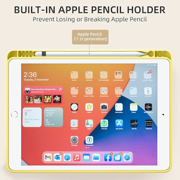 Kotelo, joka on yhteensopiva iPad 10.2 tuuman iPad 9./8. sukupolven ja iPad 7. sukupolven kanssa, jossa on kynäteline, suojakotelo pehmeällä TPU-takakannella, Ye[D]