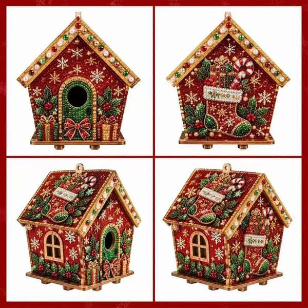 3D Pärlkonstkit, Hängbart Stugformad Prydnadsprojekt för Vuxna och Hantverksproffs (D) Red