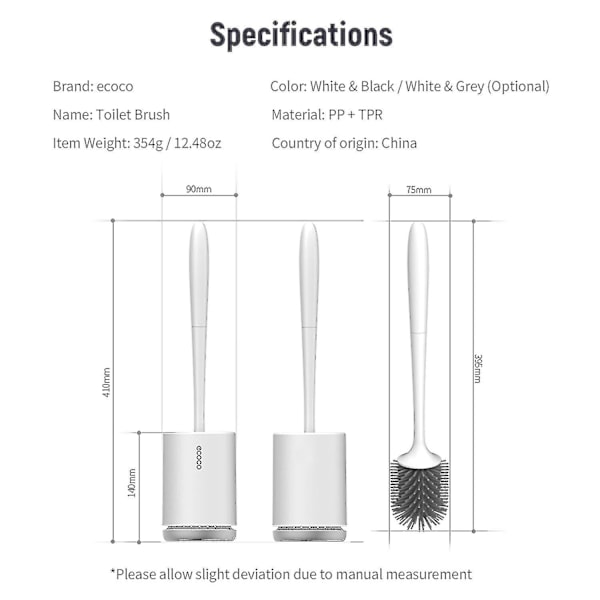 Ecoco Toalettbørste og Holdersett Toalettbørste Bad Hult Avrenningsholder Toalett Myk Rengjøringsbørste Sett Med Caddy