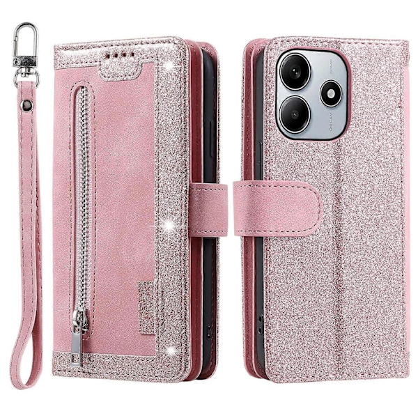 Xiaomi Redmi Note 14 4G (164,84x78,15x8,16mm) Kotelo Puhelinkuori Vetoketjullisella Lompakolla 9 Korttipaikalla[D] Multicolor Rose Gold