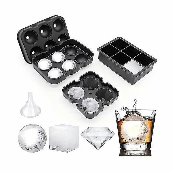Set med 3, iskubbricka med lock, kylskåp silikon iskubform, 6 bollars iskubbricka, 4 Diamon[D] 2pcs