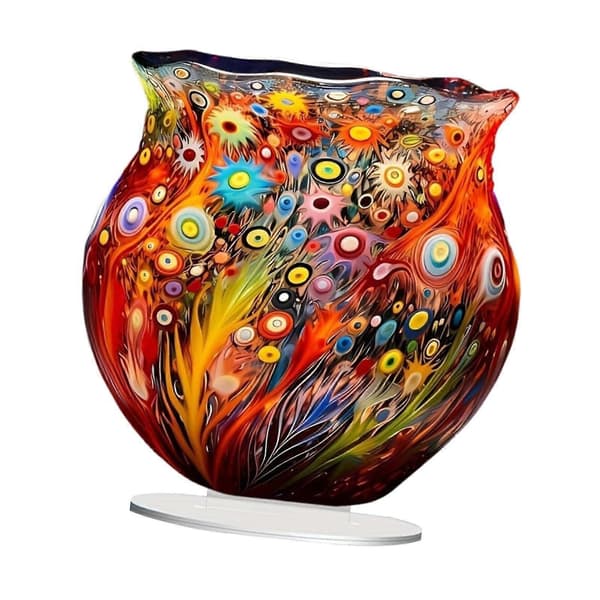2D Akryl Ornament Samlarobjekt Blomvas Platta för Skrivbord Sovrum Bordsyta [D] Multicolor 20cmx20cm