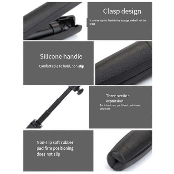 Universal Selfie Stick Holder Mini Selfie Stick Stativ Skrivebordsforlenger Multifunksjonelle Stativer[D] Black
