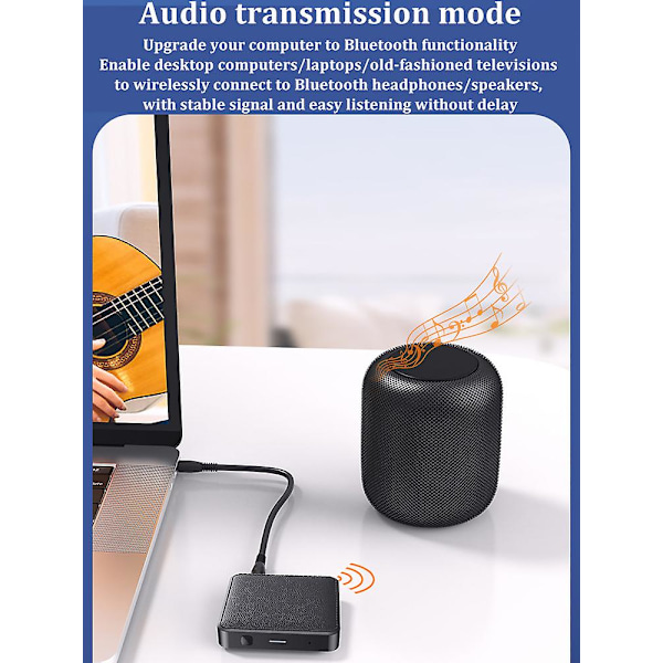 2 I 1 Bluetooth 5.3 Lyd Sender/Mottaker 3.5mm AUX USB-minne HiFi Stereo Musikk Trådløs Lydadapter For PC TV Bilhøyttaler