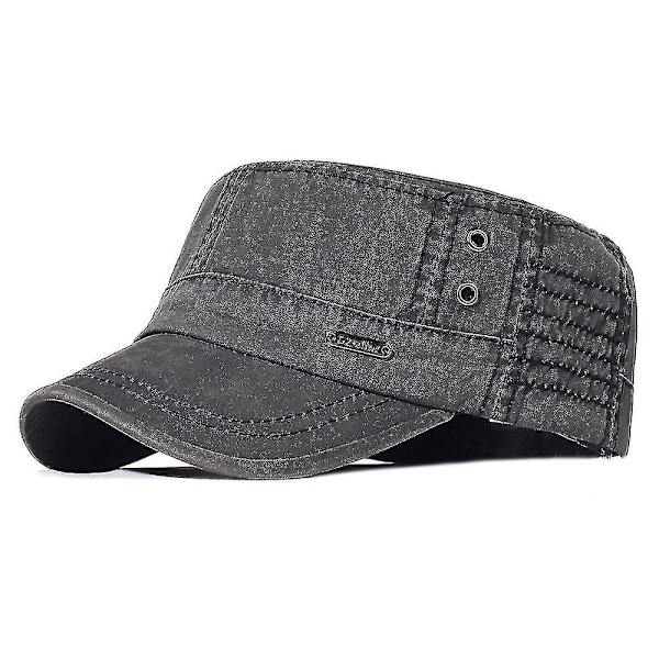 Herr Bomull Armé Cap Cadet Hat Trucker Pappa Hat Militär Flat Top Justerbar Klassisk Baseball Cap Black