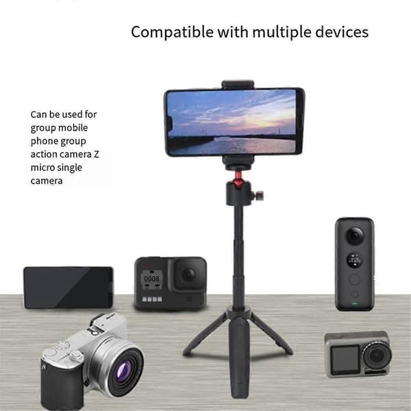 Universal Selfie Stick Holder Mini Selfie Stick Stativ Skrivebordsforlenger Multifunksjonelle Stativer[D] Black