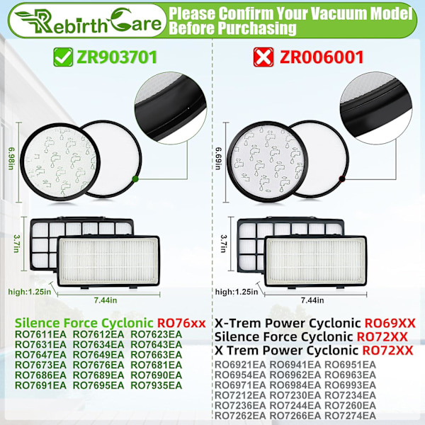 Reservedeler for Rowenta Silence Force Cyclonic 4AAAA støvsugere (Modell RO76xx) RO7647EA RO7663EA RO7676EA RO7681EA RO7691EA RO7690EA Acce