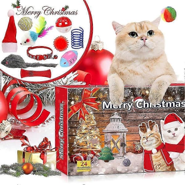 24-dagars Julklappsbox för katter Interaktiv nedräkningskalender med blandade leksaker, Perfekt julklapp för kattälskare[D] Model A