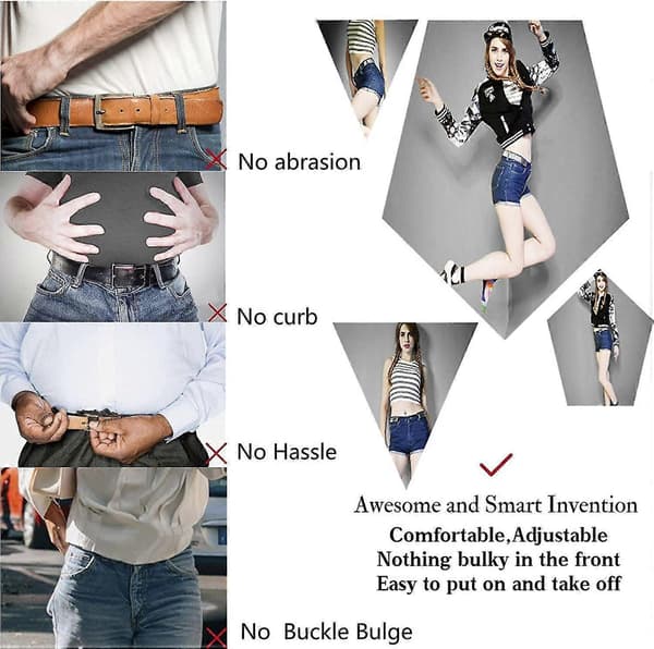 Elastisk belte med spenne for damer, elastisk belte for herrejeans, elastisk belte med $ spenne for damer, usynlig elastisk belte med spenne for herre [D]