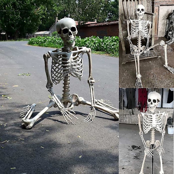 Halloween Skelet i Livsstørrelse med Bevægelige Led - Menneskelige Knogler, Uhyggelig Halloween Skelet Dekoration til Halloween Fest Spøgelseshus Tilbehør