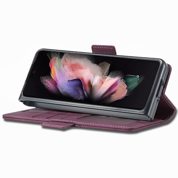 FORWENW Stødtæt PU Læder Stativ Flip Telefonetui Til Samsung Galaxy Z Fold 4 Wine Red