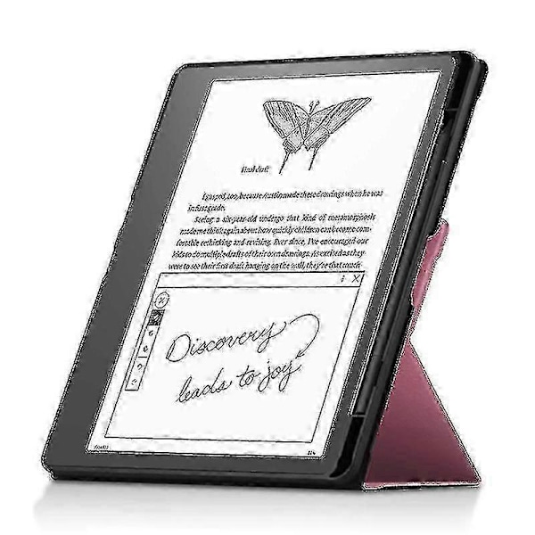 Stativveske i PU-lær + TPU for Amazon Kindle Scribe med pennholder, beskyttende deksel for e-leser Pink
