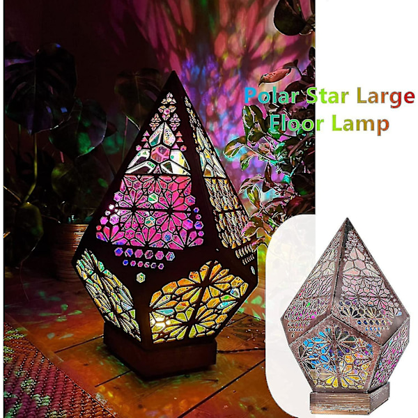 Stor Polarstjerne Gulvlampe, Bohemisk Dekorativ Gulvlampe, LED Fargerik 3D Projeksjon Hult Lampe, Diamant Retro Lampe, Egnet For Hjem, Fest, Jul