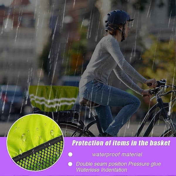 Cykkelkorgskydd, Cykelkorgfoder, Reflekterande Vattentätt Regnskydd, för De Flesta Korgar[D] Fluorescent green