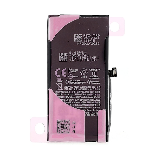 OEM-batteri för iPhone 13 mini 5,4 tum 3,88V 2406mAh med självhäftande tejp för byte