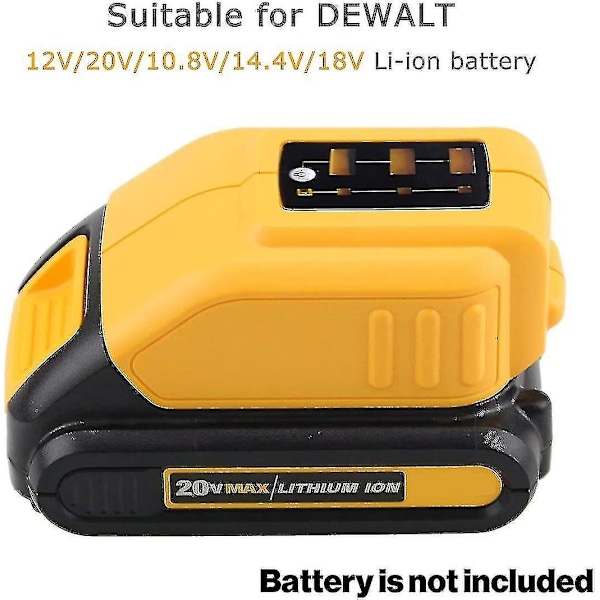 Dcb090 USB-adapter erstatning for alle Dewalt 10.8v/14.4v/18v Li-ion batterier USB-lader strøm inn