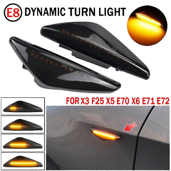 2 stk Røykte Dynamiske LED Sidemarkerlys Blinklys For- X3 F25 X5 E70 X6 E71 E72 2008- black
