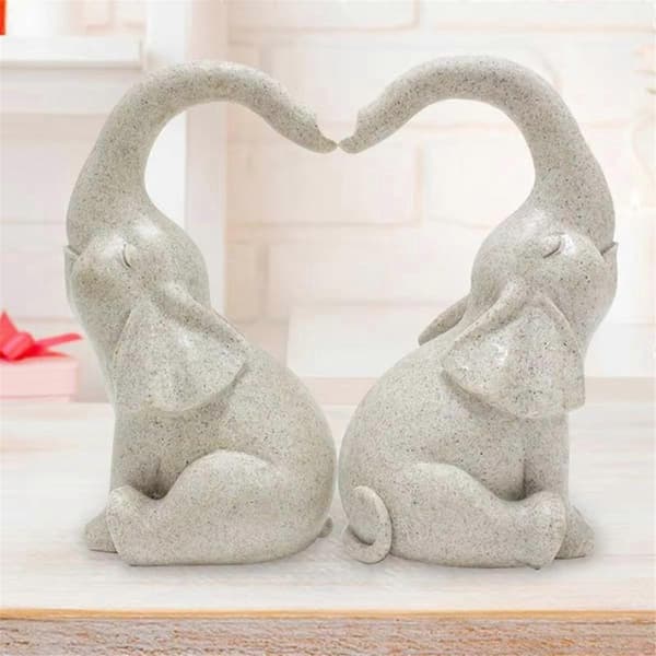 Elefant Hjerte Statue Elefant Par Bordpynt Resin Dyrefigur til Stue Soveværelse Dekoration[D]