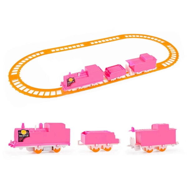 Flerfarget montert togvogn, elektrisk togvogn, DIY-bil, DIY elektrisk tog, barneleke [D] pink Three carriages