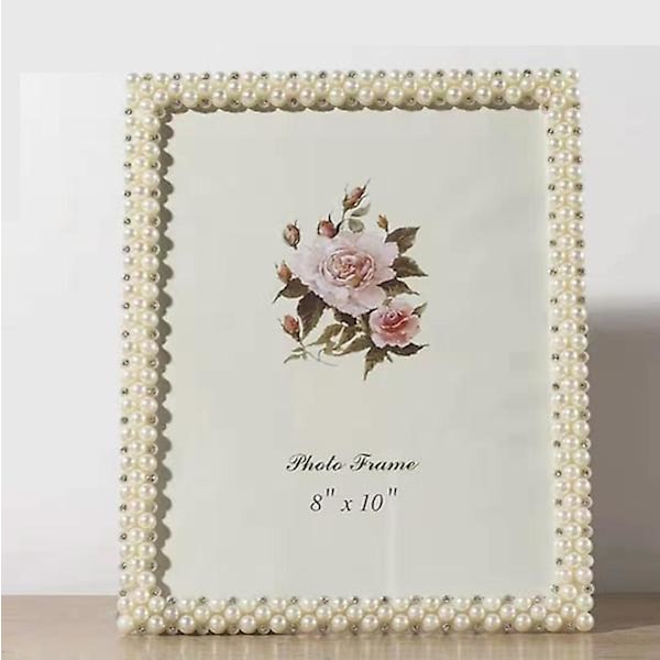 Romantisk Bryllupsbilde Ramme Med Perledekor - Elegant Bordramme