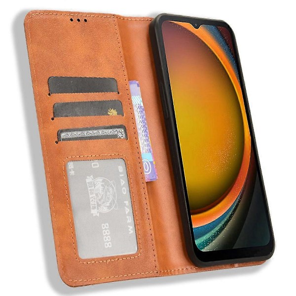 Til Samsung Galaxy Xcover 7 Wallet Case PU Læder Stand Retro Telefon Cover[D] Brown