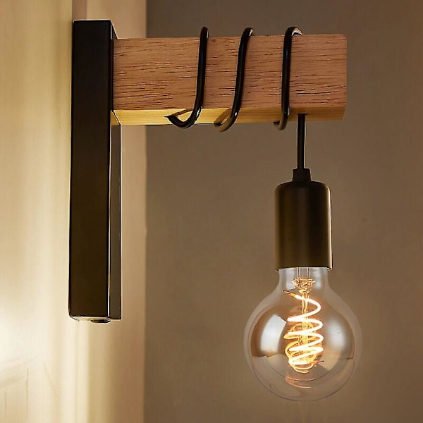 Retro vägglampa E27 Standarduttag Industriell inomhusvägglampa Retro metalllampa Vardagsrum Sovrum Industriell inredning (Ingen glödlampa, Svart)