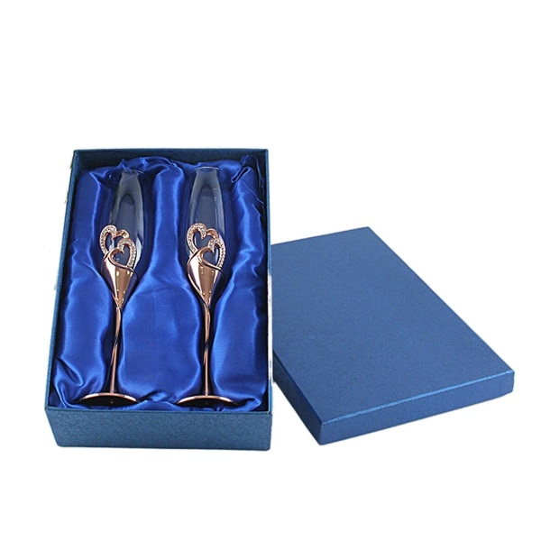 Bröllopsrostning Champagneglas Flöjter Crystal Diamante Hearts [kk] Rose Gold
