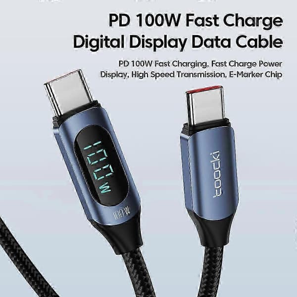TOOCKI TQ-X03 2m Digital Display Datakabel USB-C til USB-C PD 100W Ladekabel-[D] Multicolor Black