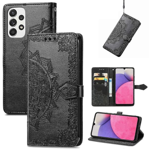 För Samsung Galaxy A33 5G Mandala Blomma Präglat Läderfodral[D] Black