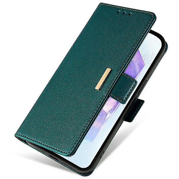 For Samsung Galaxy A26 5G Lær Lommebok Etui RFID Blokkerende Stativdeksel med Håndstropp-[D] Multicolor Green