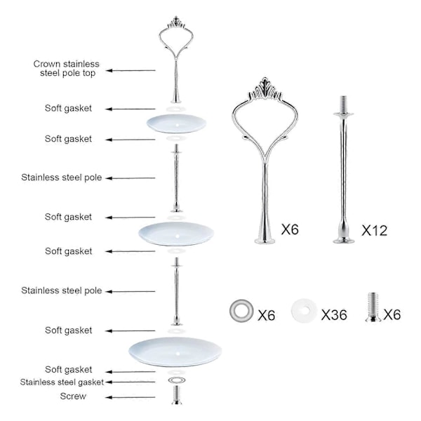 6 Sæt Bakke Hardware til Kage Stativ 3-lags Kage Stativ Montering Hardware Holder til Bryllup og Fest