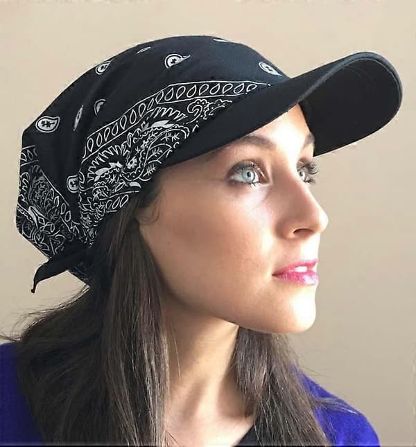 Dame blomstertrykk Bandana-lue Pustende Lett Retro Uformell Hodeplagg (D) Black