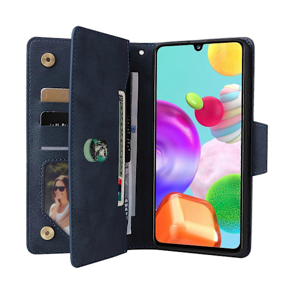 Etui for Samsung Galaxy A41 Magnetisk Lærveske med Glidelås Lommebok Kort Holder Kompatibel med Samsung Galaxy A41 Etui Blue