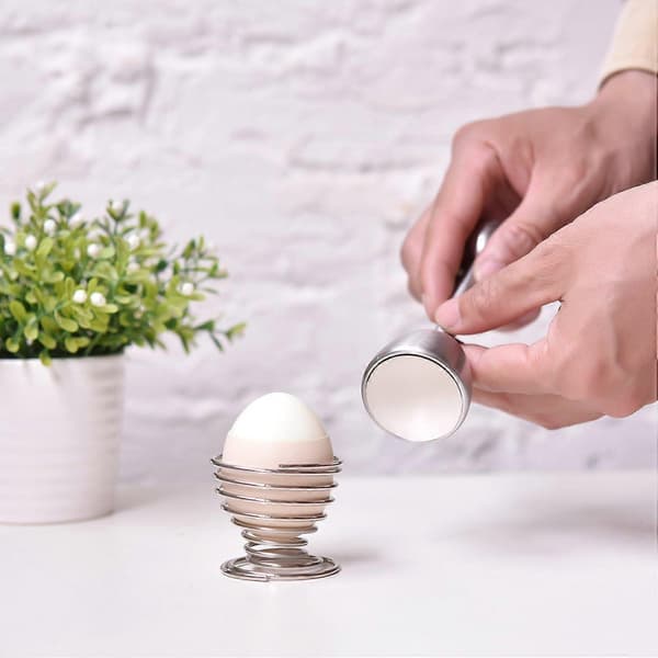 Egg Topper med Eggkopp Eggåpner, Eggkutter Sprekker Rustfritt Stål, 14cm[D]