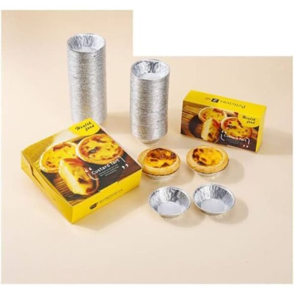 Set med 200 Pasteis de Nata-formar, engångsformar i aluminium som mäter 6,7 x 3,9 x 2 cm, mini runda aluminiumformar, f（D）